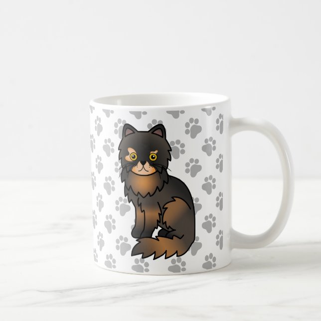 Tortie Point Persischer Niedlicher Cartoon Cat Ill Kaffeetasse (Rechts)
