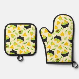 Tortilla Chips und Guacamole Muster Ofenhandschuh & Topflappen-Set