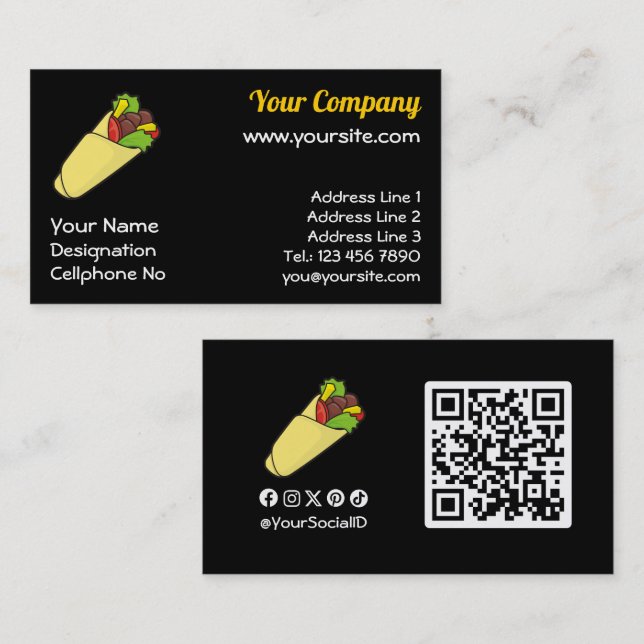 Tortilla Sandwich Wrap Visitenkarte (Vorne/Hinten)