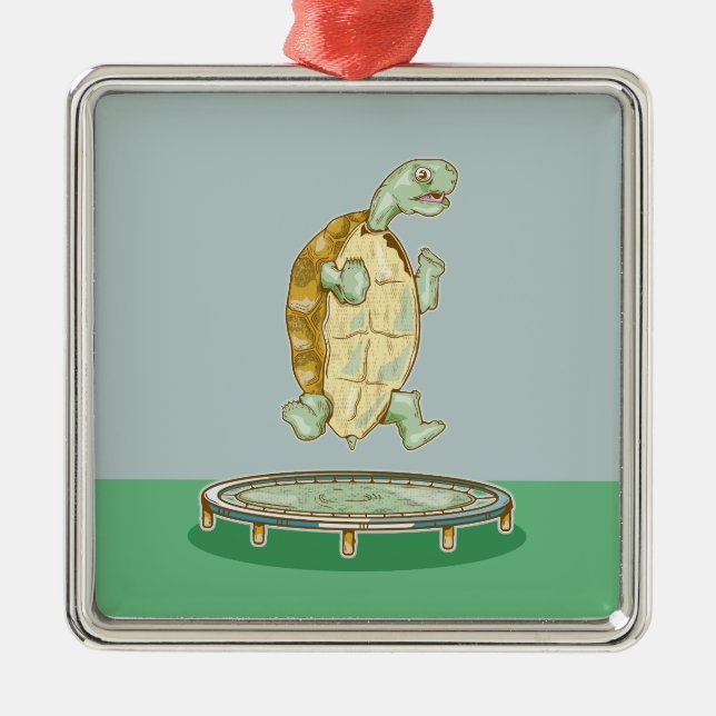 Tortoise auf einem Trampolin Ornament Aus Metall (Vorne)