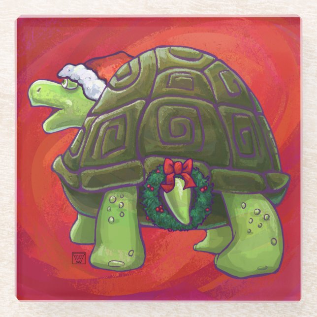 Tortoise Christmas Glasuntersetzer (Vorderseite)