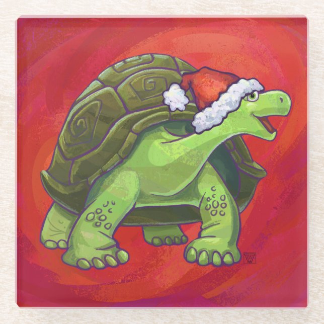 Tortoise Christmas Glasuntersetzer (Vorderseite)