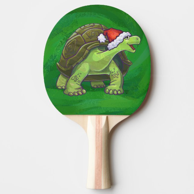 Tortoise in der Weihnachtsmannmütze auf grün Tischtennis Schläger (Vorderseite)