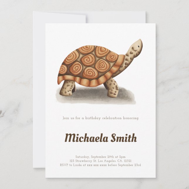 Tortoise Minimalist Personalized Birthday Einladung (Vorderseite)