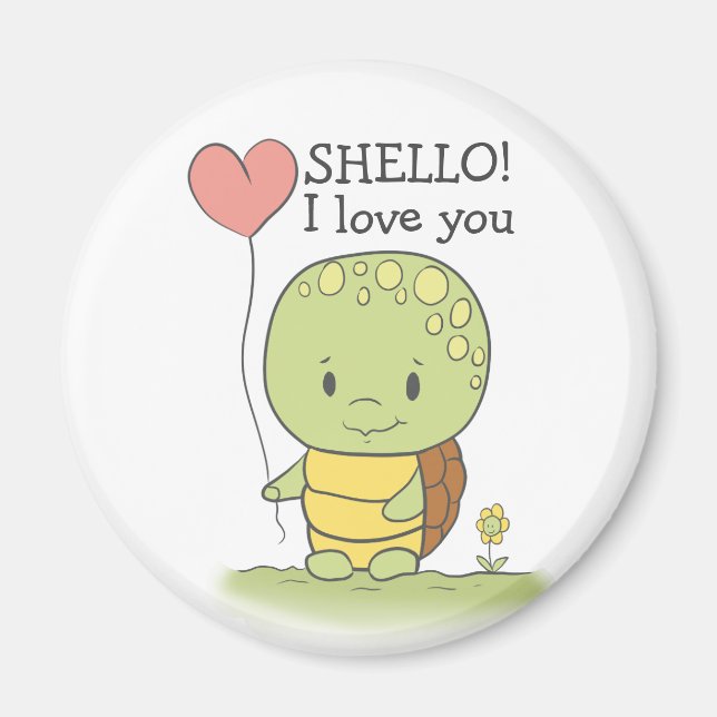 Tortoise mit einem Herzballon Shello I Liebe Sie Magnet (Vorne)