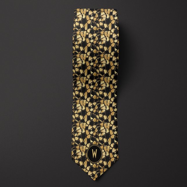 Tortoise Muschel Gold Abstrakt Monogram Neck Tie Krawatte (Von Creator hochgeladen)
