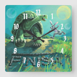 Tortoise und Hare Art Quadratische Wanduhr