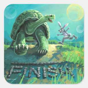 Tortoise und Hare Art Quadratischer Aufkleber