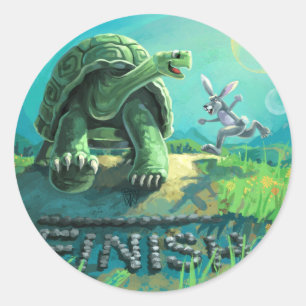 Tortoise und Hare Art Runder Aufkleber