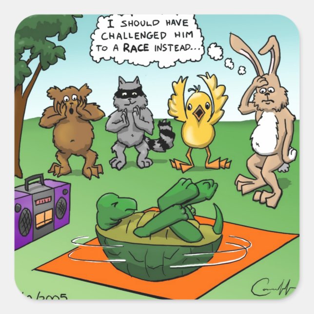 Tortoise und Hare Revisted Quadratischer Aufkleber (Vorderseite)