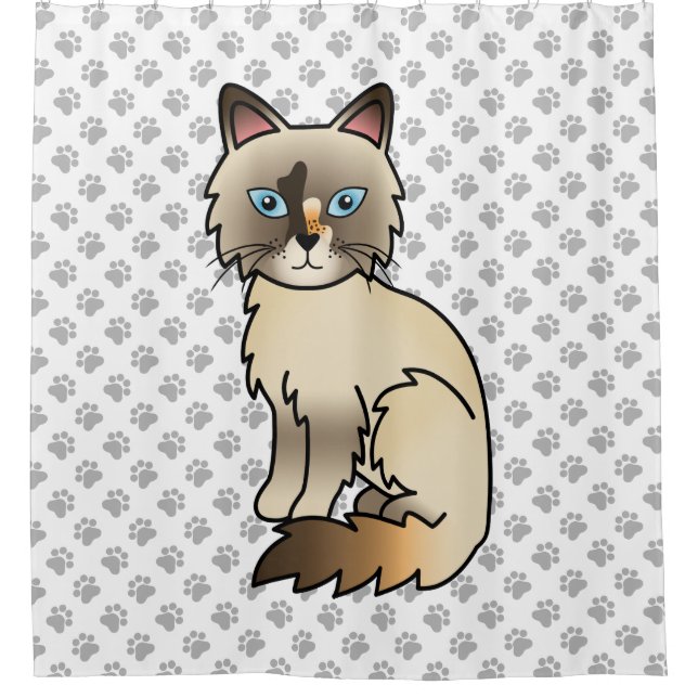 Tortoiseshell Birman / Ragdoll Cat & Paws Duschvorhang (Vorderseite)
