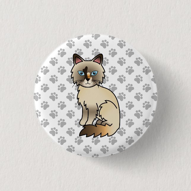 Tortoiseshell Birman / Ragdoll Niedlich Cat & Paws Button (Vorderseite)