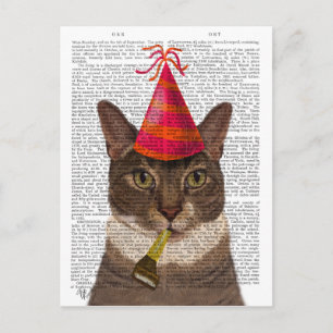 Tortoiseshell Chat mit Party Hat Postkarte