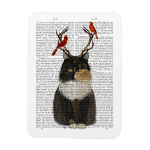Tortoiseshell Katze mit Antlern und Roten Vögeln Magnet