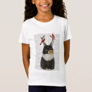 Tortoiseshell Katze mit Antlern und Roten Vögeln T-Shirt
