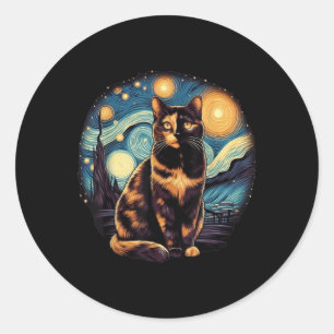 Tortoiseshell Tortie Starry Night Kitty Cat Art Runder Aufkleber