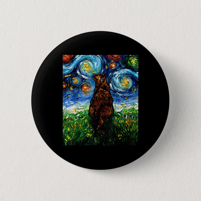 Tortoiseshell Tortie Starry Night Kitty Cat Art vo Button (Vorderseite)
