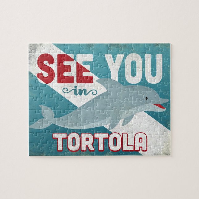 Tortola Dolphin - Retro Vintage Reise Puzzle (Horizontal)