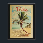 Tortola Palm Tree Vintage Reise Postkarte<br><div class="desc">Ein einzigartig Retro Mitte des Jahrhunderts moderne Tortola Jungfrau Islands Kunstdruck in Vintage Reise Poster Stil. Es verfügt über eine geschwungene Palme am Sandstrand mit Ozean unter einem blauen bewölkten Himmel.</div>