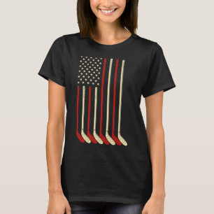Torwart-Geschenk USA-Flagge Hockeyschläger Eishock T-Shirt