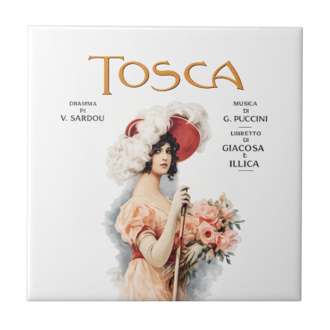Tosca Opera Vintage - Puccini Opera Poster Design Fliese (Vorderseite)