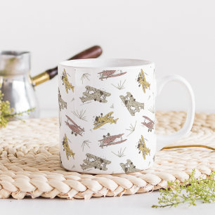 Tosende Art Deco-Doppeldecker - rotes gelbes Muste Kaffeetasse