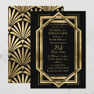 Tosende Black and Gold Art Deco Geburtstagsfeier Einladung