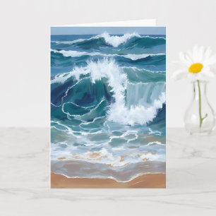 Tosende Ozeanwellen Küstenblau Aquarell Karte