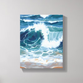 Tosende Ozeanwellen | Küstenblau Aquarell Leinwanddruck