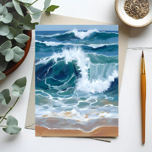 Tosende Ozeanwellen   Küstenblau Aquarell Postkarte