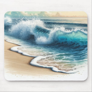 Tosende Ozeanwellen Rustikaler Küstenstrand  Mousepad