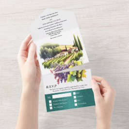 Toskana Aquarell Hochzeitswein Italienischer Weink All In One Einladung