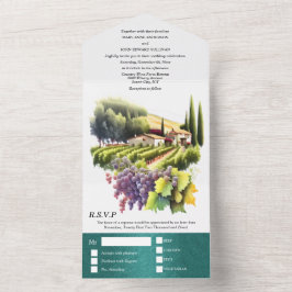 Toskana Aquarell Hochzeitswein Italienischer Weink All In One Einladung