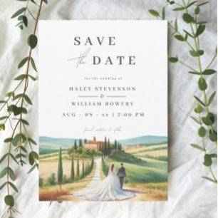 Toskana Aquarell-Illustration Silhouette Hochzeit Save The Date