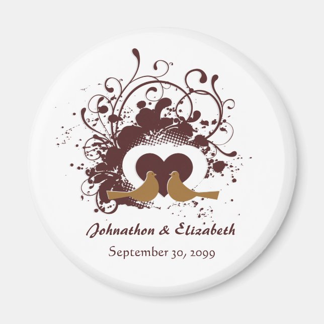 Toskana Brown Love Birds Hochzeitstag Magnet (Vorne)