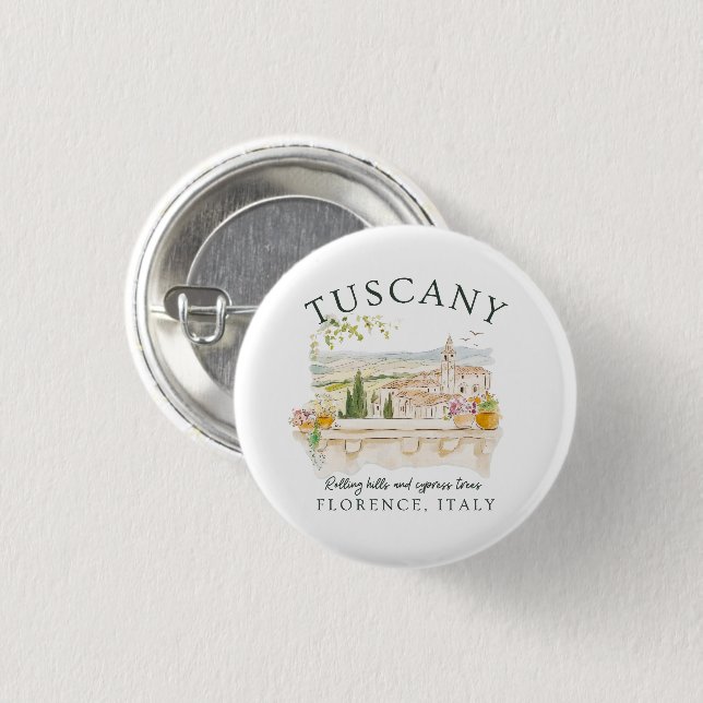 Toskana Florenz Reisen - Hügel und Bäume Button (Vorne & Hinten)