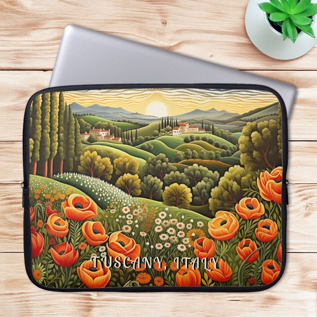 Toskana Frühlingslandschaft Malerei Italien Reisen Laptopschutzhülle (Tuscany Spring Landscape Painting Italy Travel Art Laptop Sleeve)