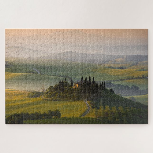 Toskana-Hügellandschaft am Sonnenaufgang Puzzle (Horizontal)