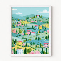 Toskana in Türkis mit rosa Häusern Illustration
