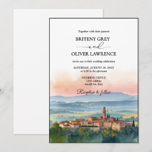 TOSKANA Italien Aquarell-Skyline-Foto-Hochzeit Einladung