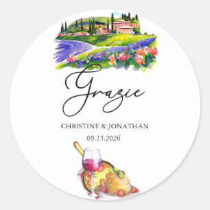 Toskana Italien   Italienisches Essen   Danke Favo Runder Aufkleber