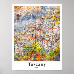 Toskana Italien Reisen Wasserfarben Hand gezogen Poster