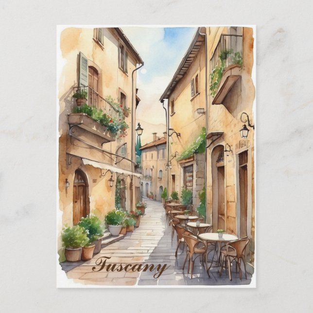 Toskana Italien Toskana Café Watercolor Reisen Postkarte (Vorderseite)