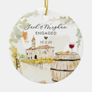 Toskana Italien Verlobt Weinberg Wasserfarbe Wein Keramik Ornament
