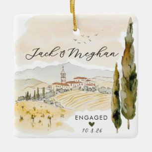 Toskana Italien Verlobte Zypressen Aquarell Keramikornament