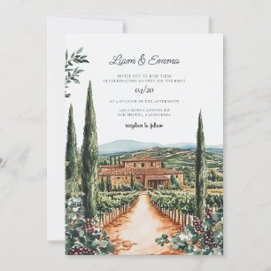 Toskana Italien Villa Watercolor Hochzeit Einladung