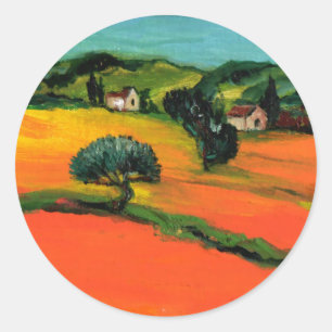 TOSKANA-LANDSCHAFT MIT SONNENBLUMEN RUNDER AUFKLEBER