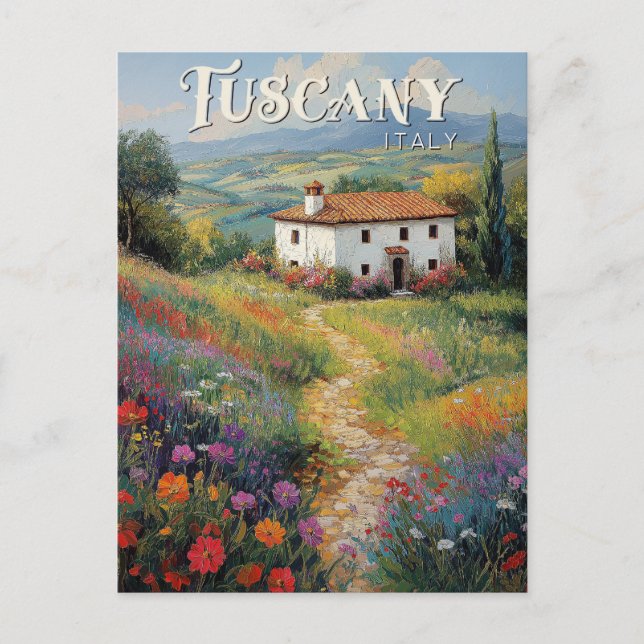 Toskana Reise Postkarte - Vintag Italien Szene (Vorderseite)