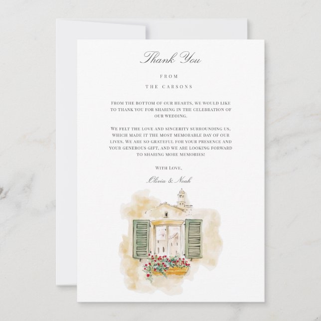 Toskana Wasserfarbe Italienisch Danke Karte (Vorderseite)