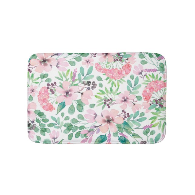 Toskana Wasserfarben Rosa Blume Muster Badematte (Vorderseite)